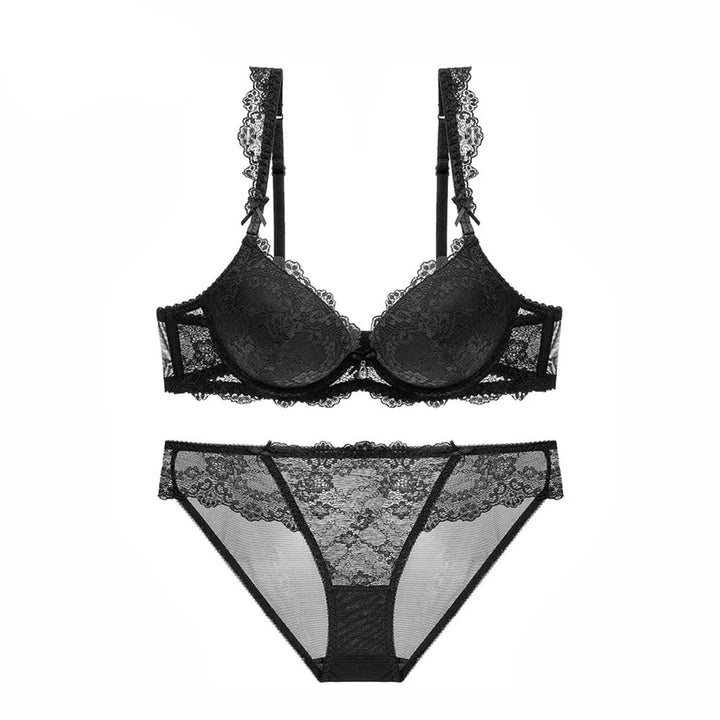 Comfortable Slight Push Up Bra With Dainty Cloud-Shaped Lace and Matching Panty