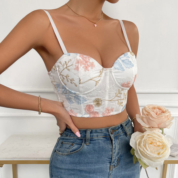Sweet Floral Back Laced Corset Top