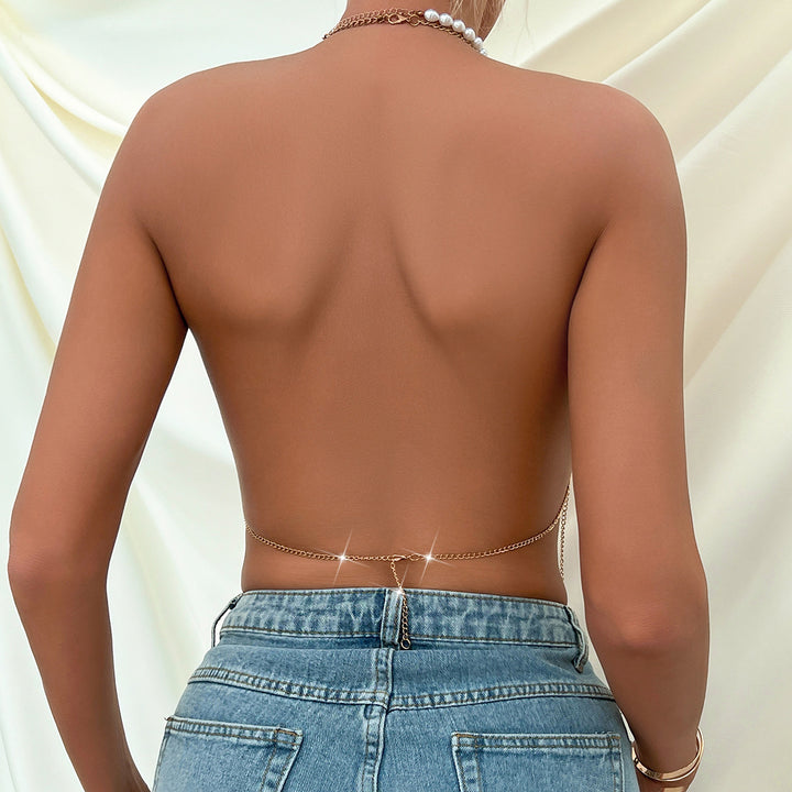 Temptress Twilight Festival Halter Top With Low Back Strap and Dangling Accents