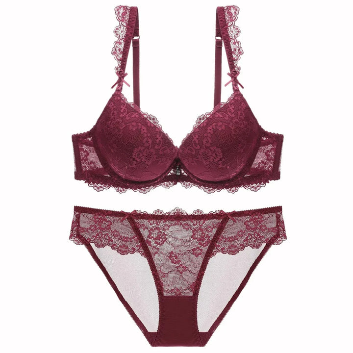 Comfortable Slight Push Up Bra With Dainty Cloud-Shaped Lace and Matching Panty