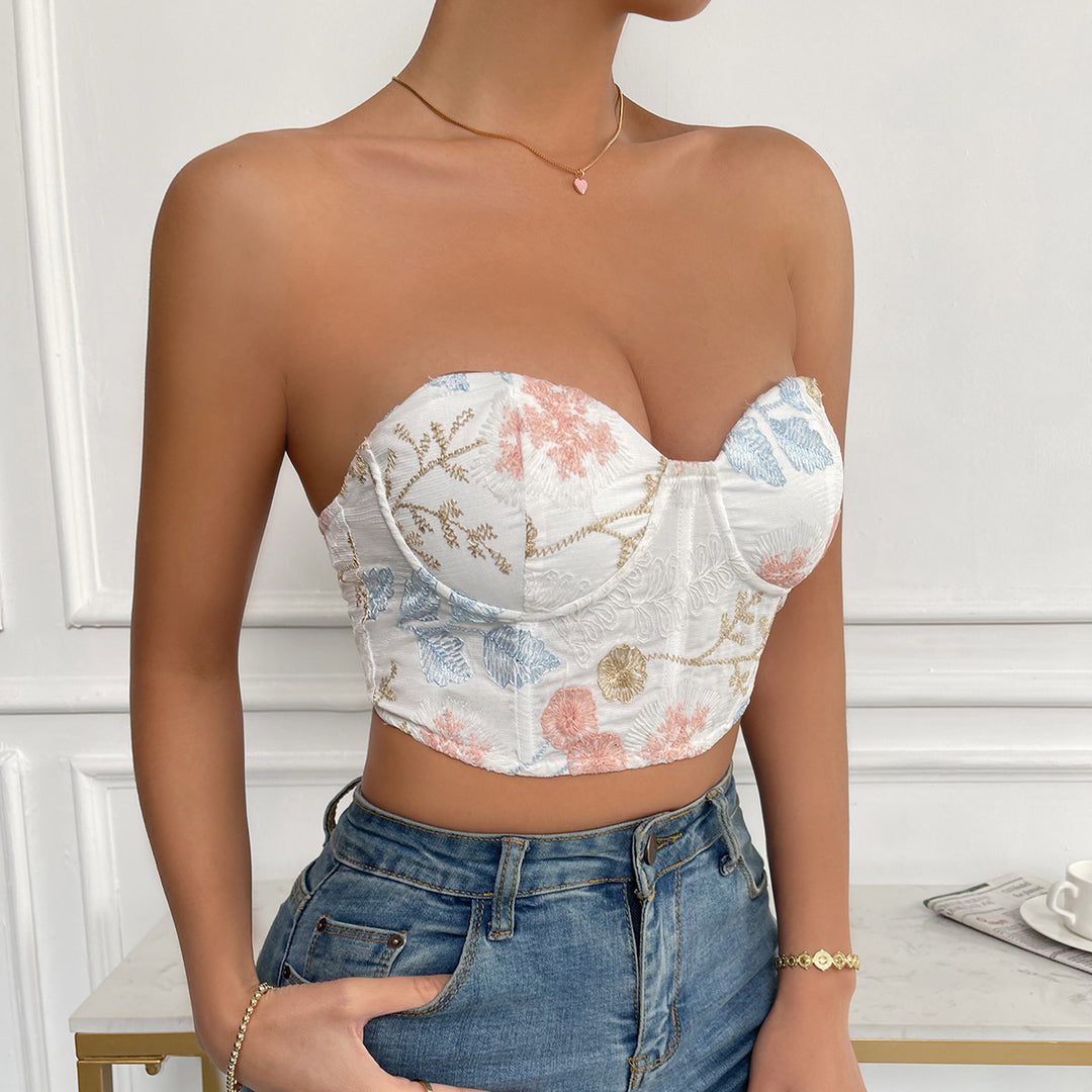 Sweet Floral Back Laced Corset Top