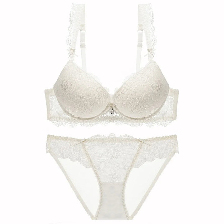 Comfortable Slight Push Up Bra With Dainty Cloud-Shaped Lace and Matching Panty