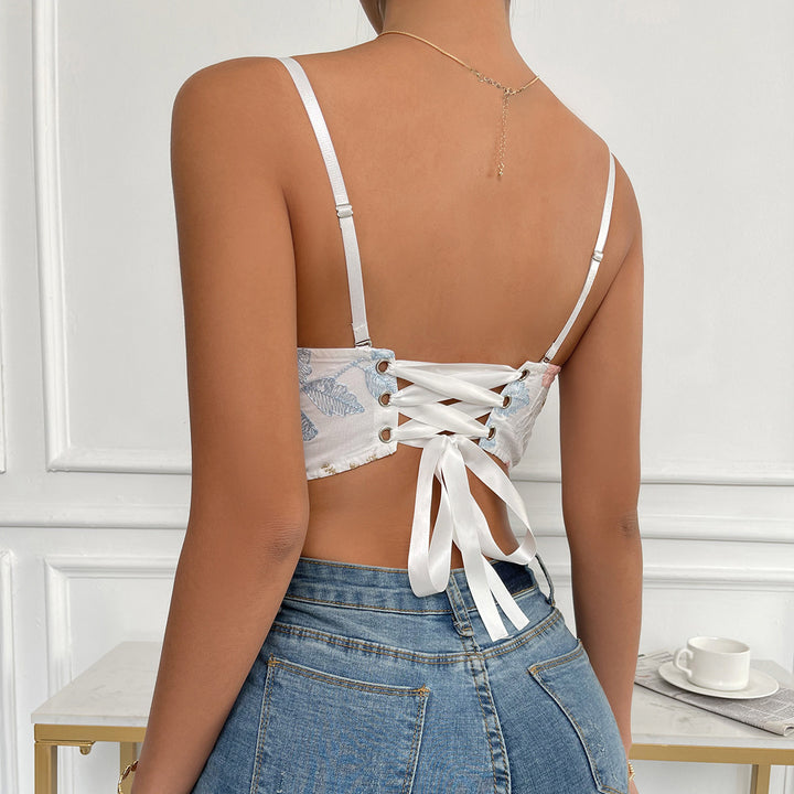 Sweet Floral Back Laced Corset Top