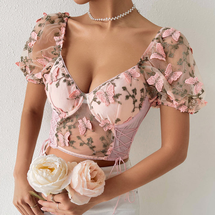 Flirty Charm Mesh Butterly Corset Top