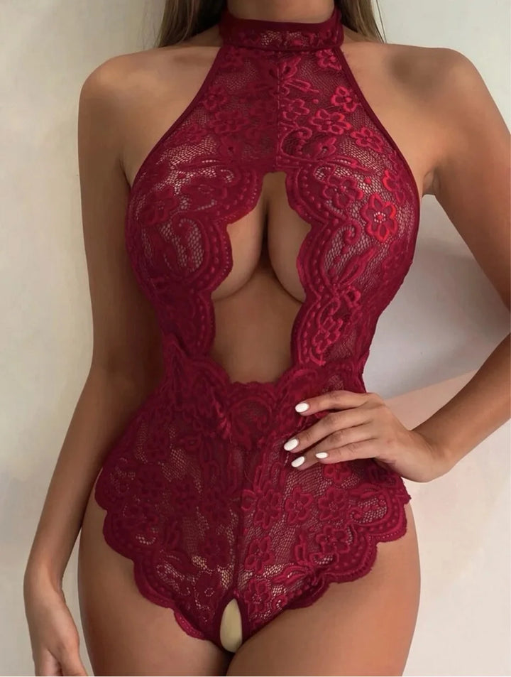 Fantasy Open Lace Crotchless Bodysuit