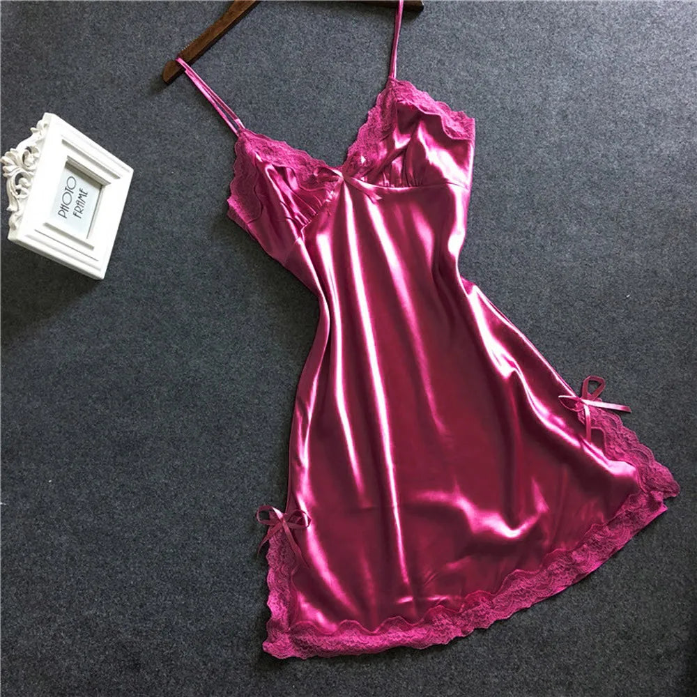 Side Bow Satin Nightgown