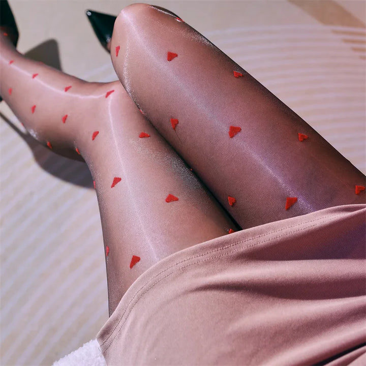 Charming Red Heart Crotchless Hosiery