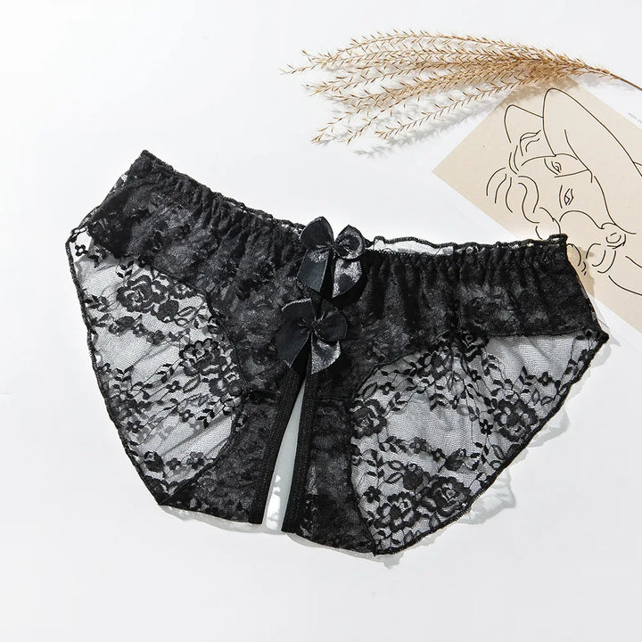 Breathable Bow Low-Waist Crotchless Brief