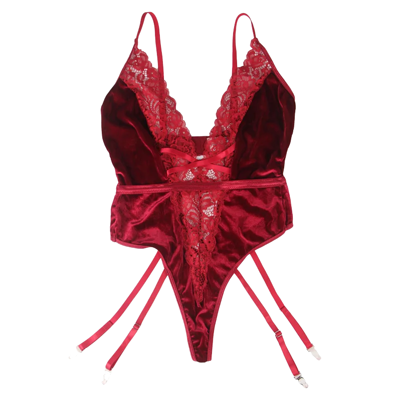 Intricate Allure Lacy Deep-V Bodysuit