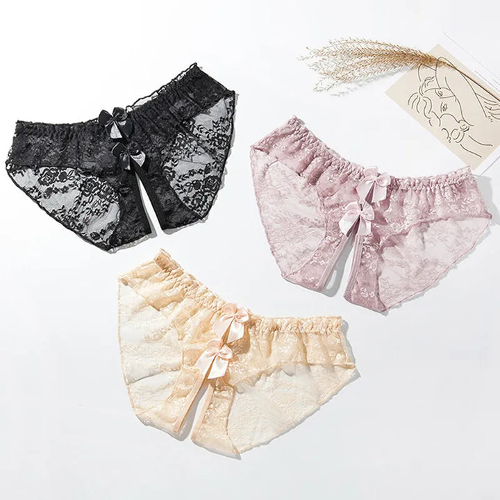 Breathable Bow Low-Waist Crotchless Brief