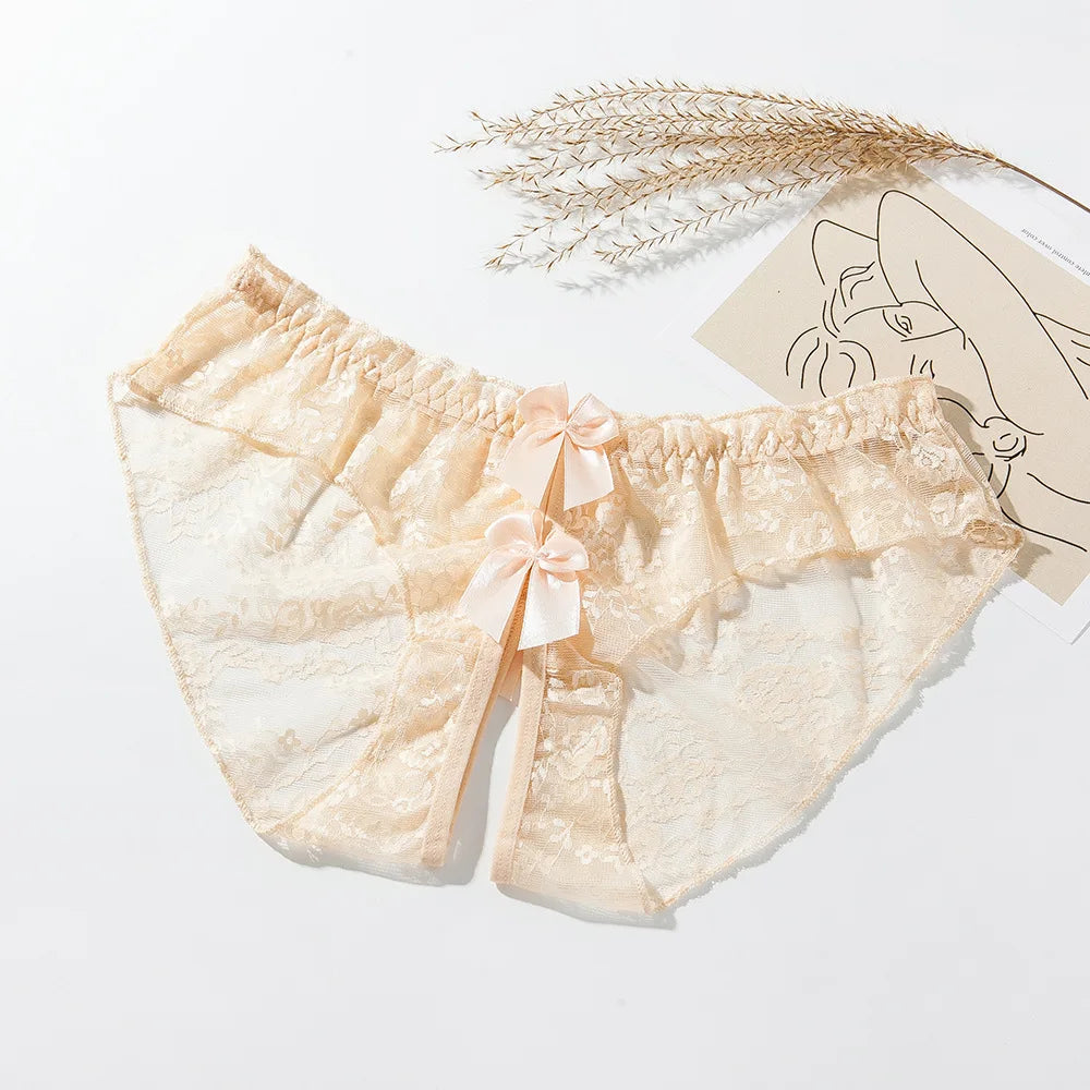 Breathable Bow Low-Waist Crotchless Brief