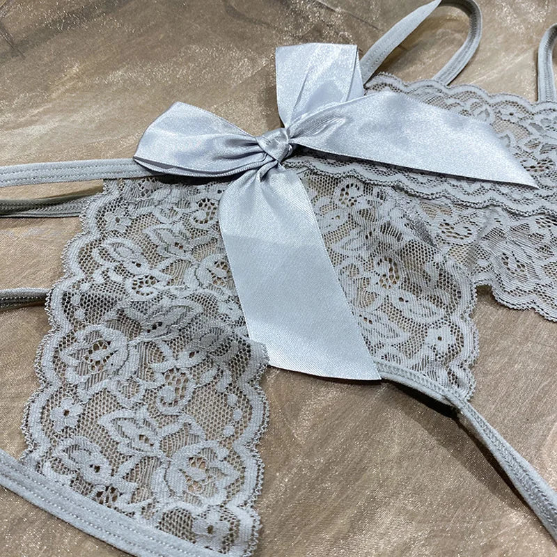 Boudoir Bow Crotchless Lace Thong
