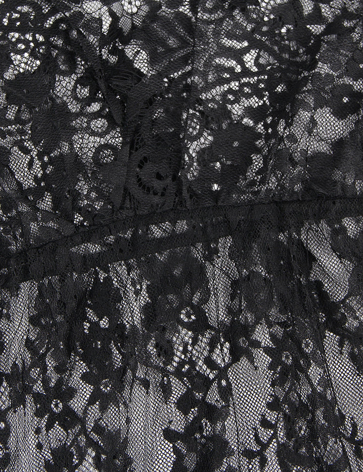 Goddess Fantasy Translucent Frills Delight Translucent Femme Long Night Robe With Lace & Floral Trims