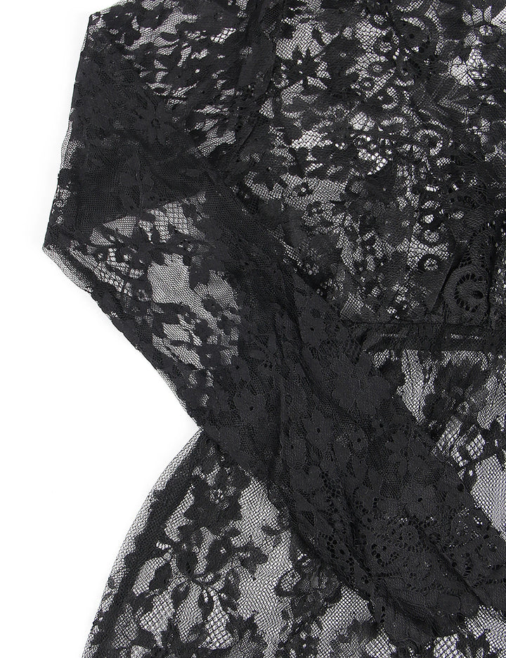 Goddess Fantasy Translucent Frills Delight Translucent Femme Long Night Robe With Lace & Floral Trims