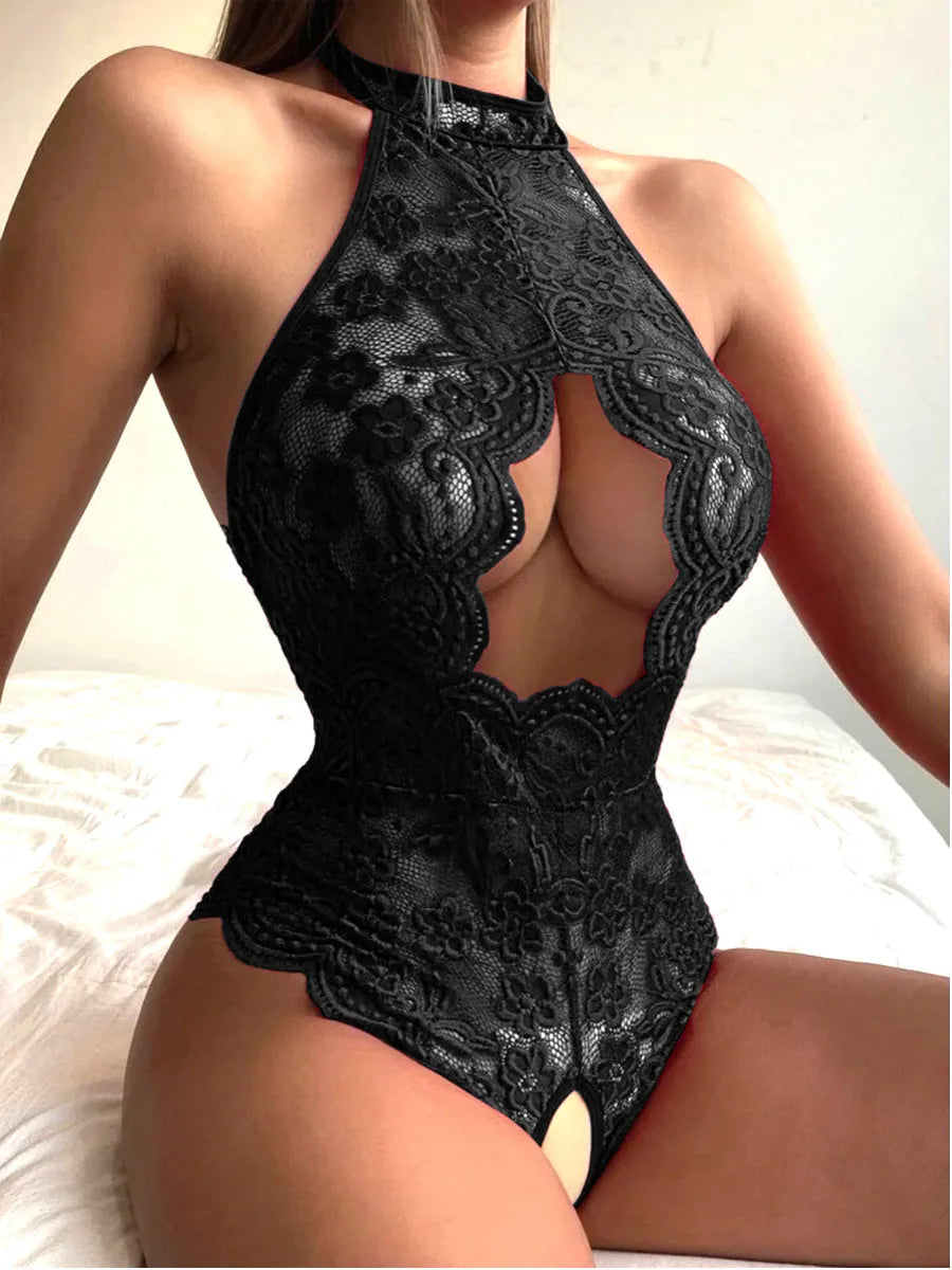 Fantasy Open Lace Crotchless Bodysuit