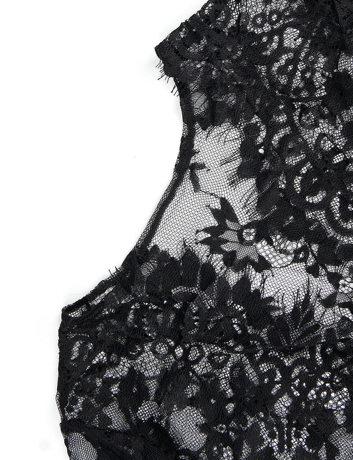 Goddess Fantasy Translucent Frills Delight Translucent Femme Long Night Robe With Lace & Floral Trims