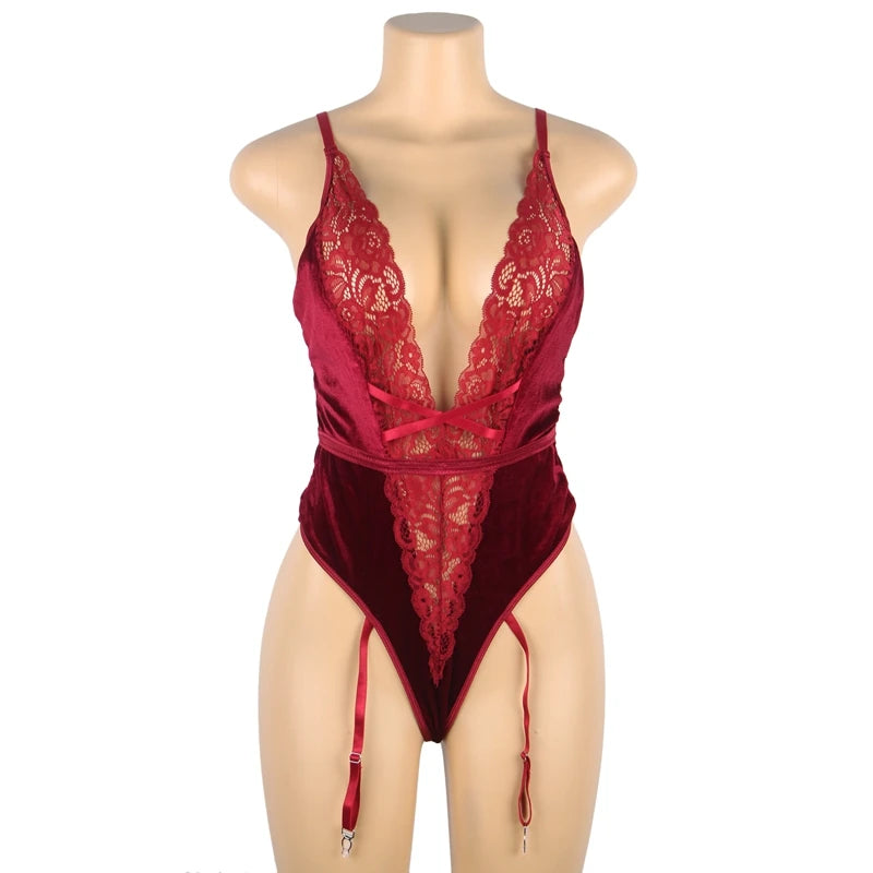 Intricate Allure Lacy Deep-V Bodysuit