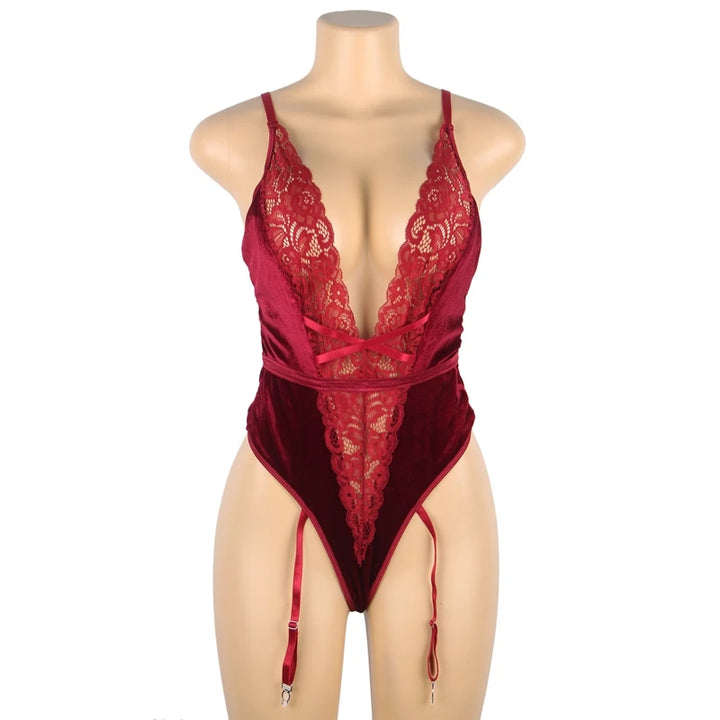 Intricate Allure Lacy Deep-V Bodysuit