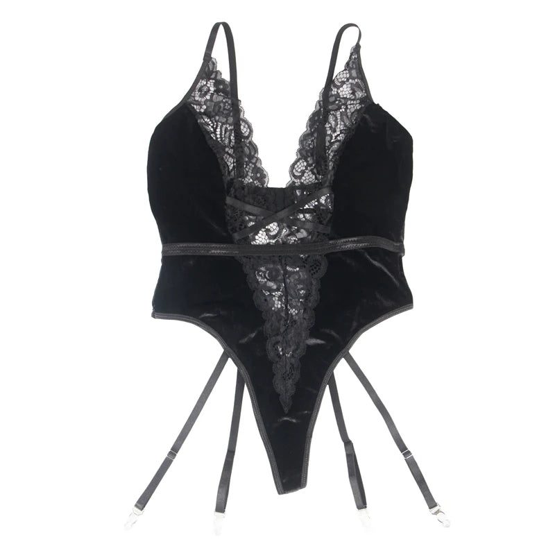 Intricate Allure Lacy Deep-V Bodysuit