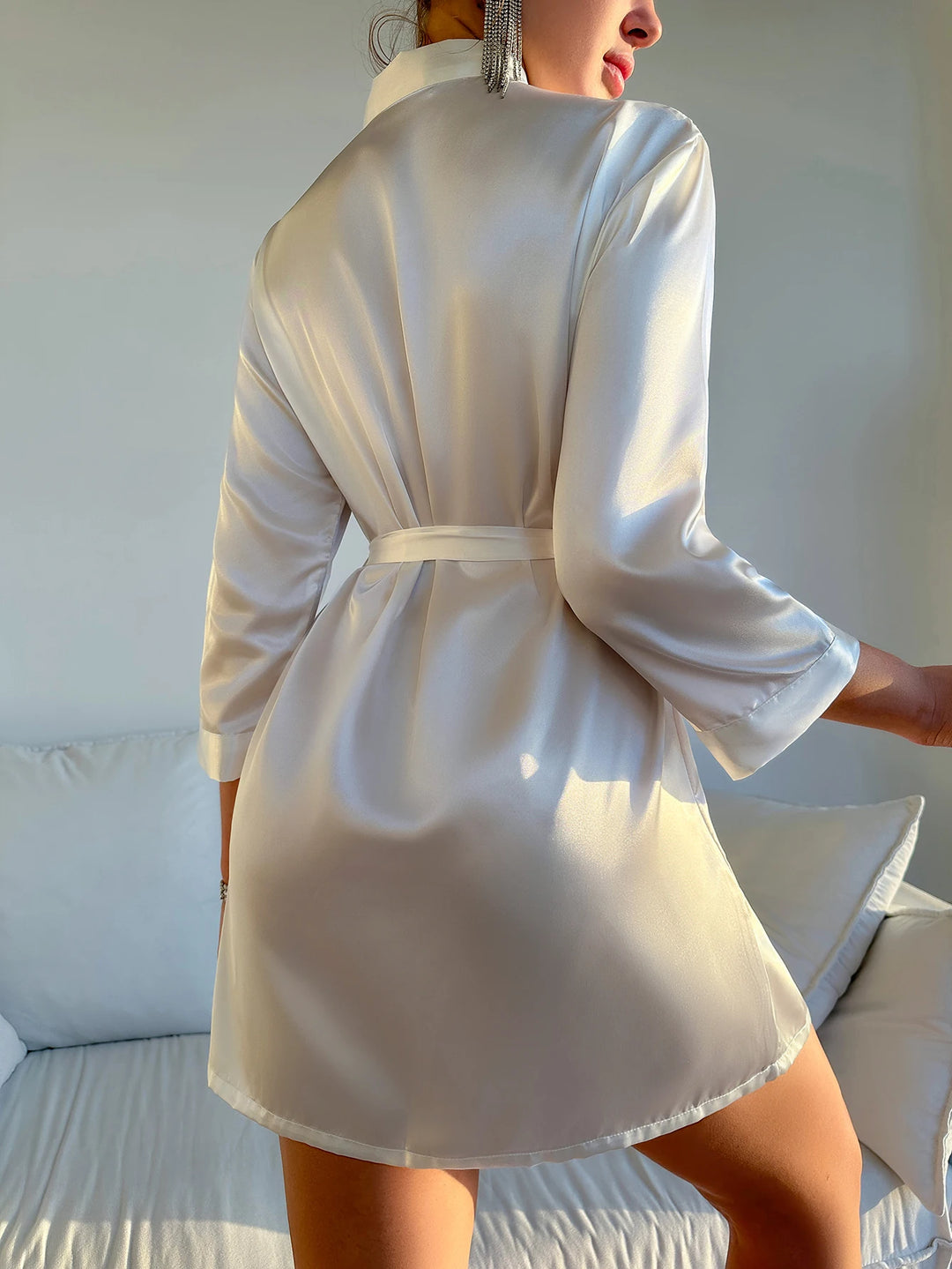 Satin Elegance Long-Sleeve V-Neck Night Robe