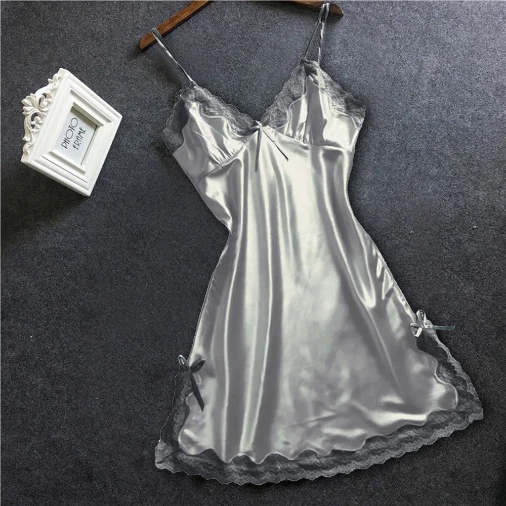 Side Bow Satin Nightgown