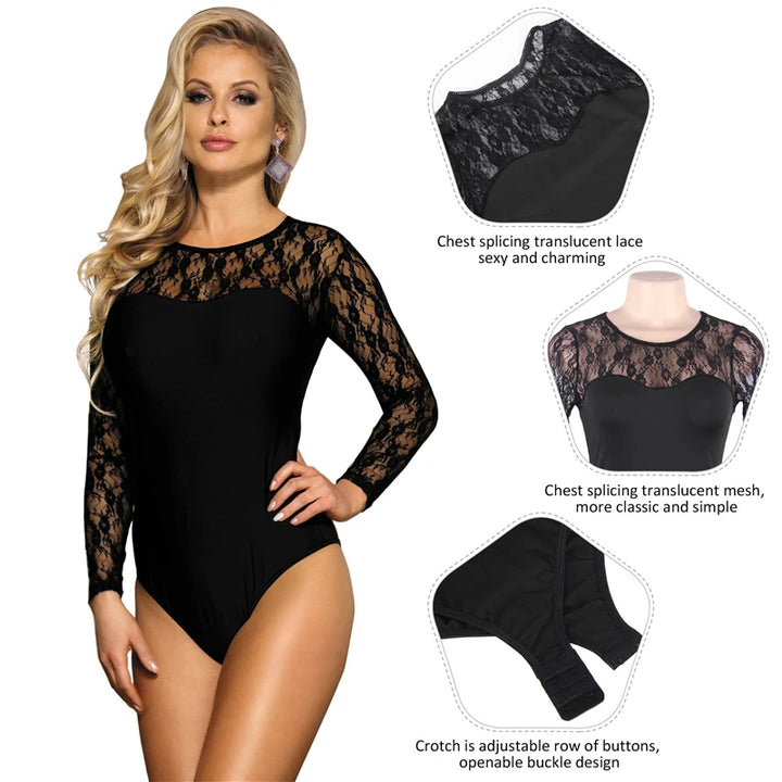 Ethereal Whisper Lace Long Sleeved Bodysuit