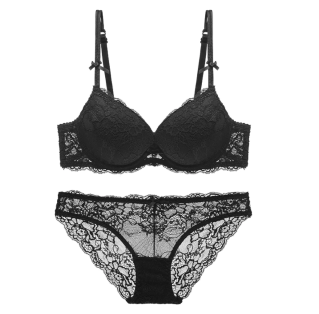Intricate Dainty Lacy Push-Up Bra With Matching Translucent Panty