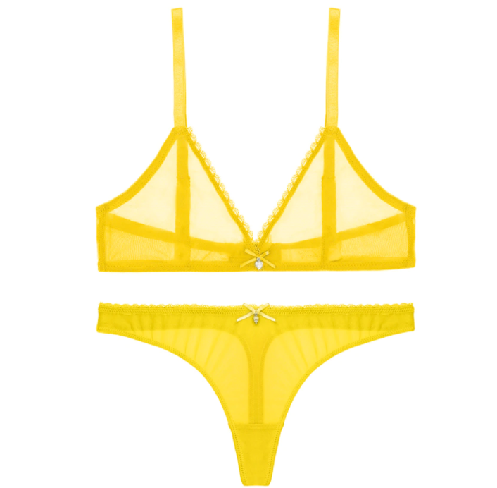 Translucent See-Thru Yarn Bra With Matching Thong