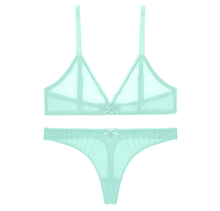 Translucent See-Thru Yarn Bra With Matching Thong