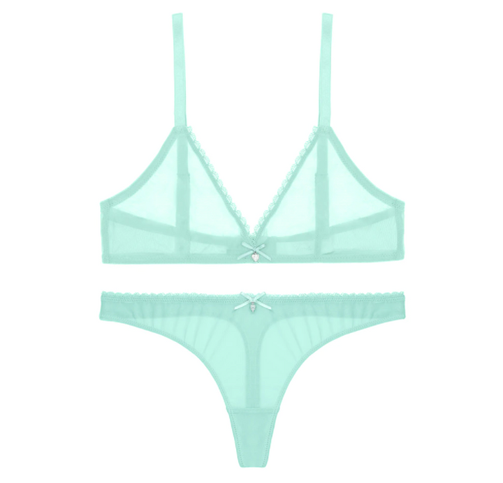 Translucent See-Thru Yarn Bra With Matching Thong