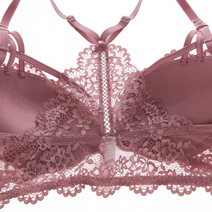 Floral Lace Back With Y-Line Straps And Eyelash Front Clasp Bra And Panty Set