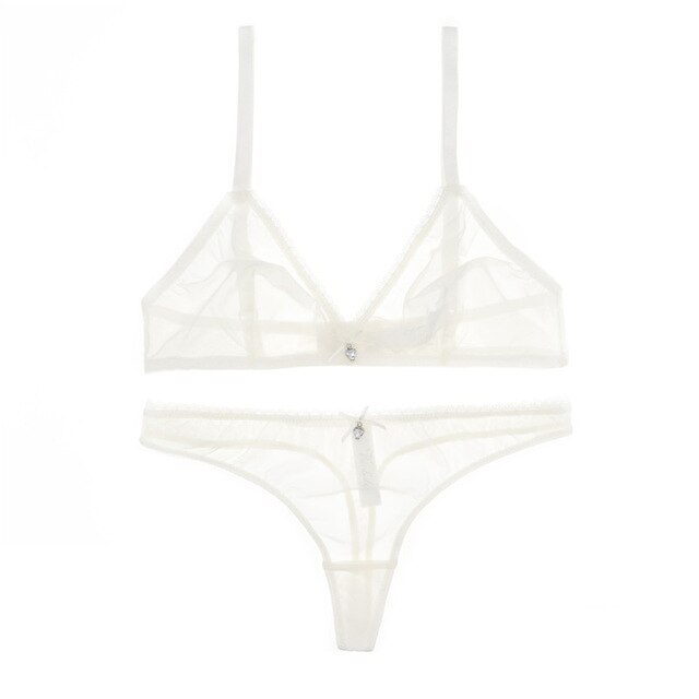 Translucent See-Thru Yarn Bra With Matching Thong