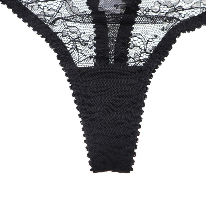 Translucent Lace Ribbon Design Half Cup Bra & Thong Set