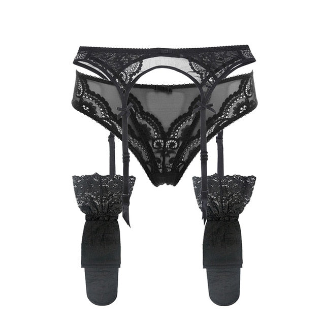 Dainty Lace Panty With Matching Garter & Stocking Set