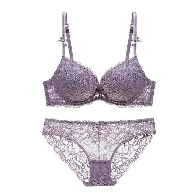 Intricate Dainty Lacy Push-Up Bra With Matching Translucent Panty