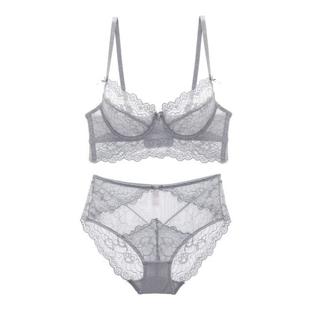 Breathable Lacy Brassiere with High Waist Panty Set
