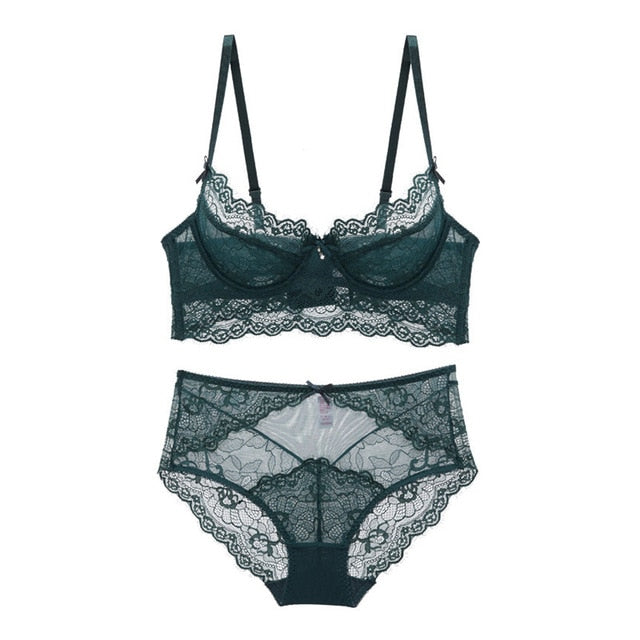 Breathable Lacy Brassiere with High Waist Panty Set