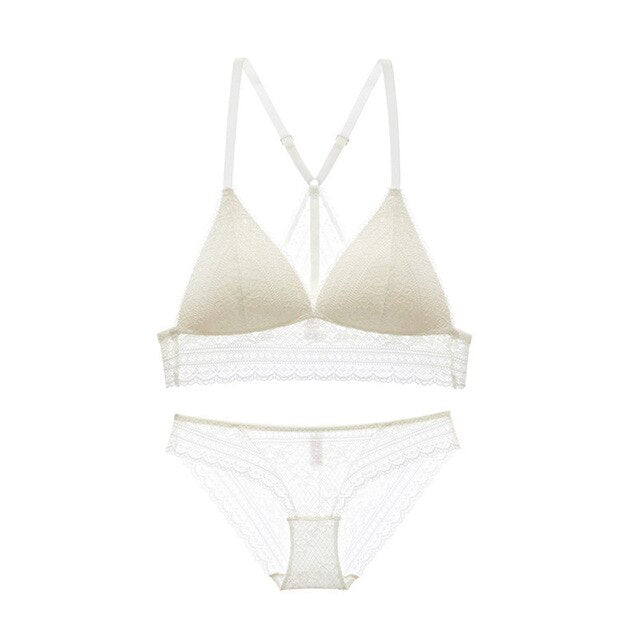 Lacy Cross Back Wire Free Bra & Panty Set