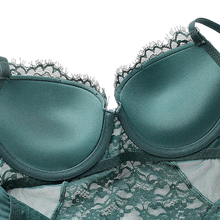 One-Piece Translucent Yarn Lace Bodysuit With Deep-V