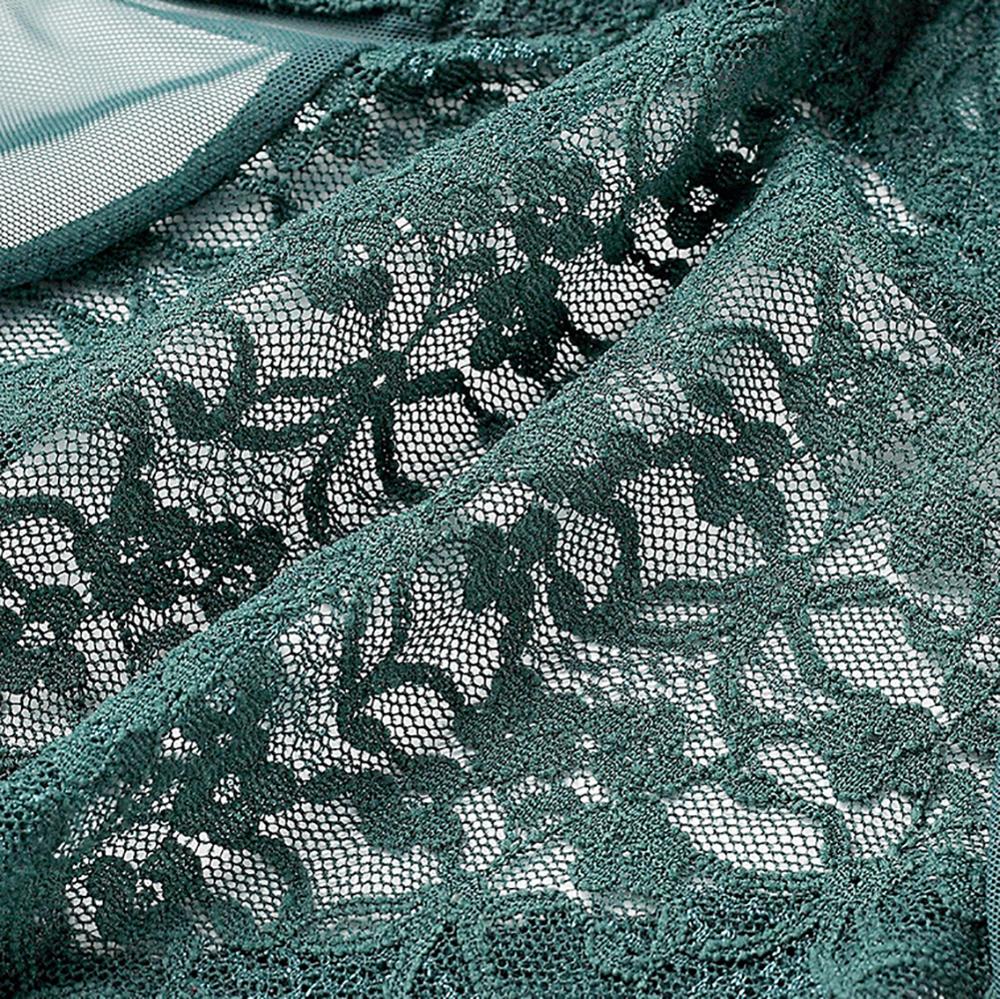 One-Piece Translucent Yarn Lace Bodysuit With Deep-V