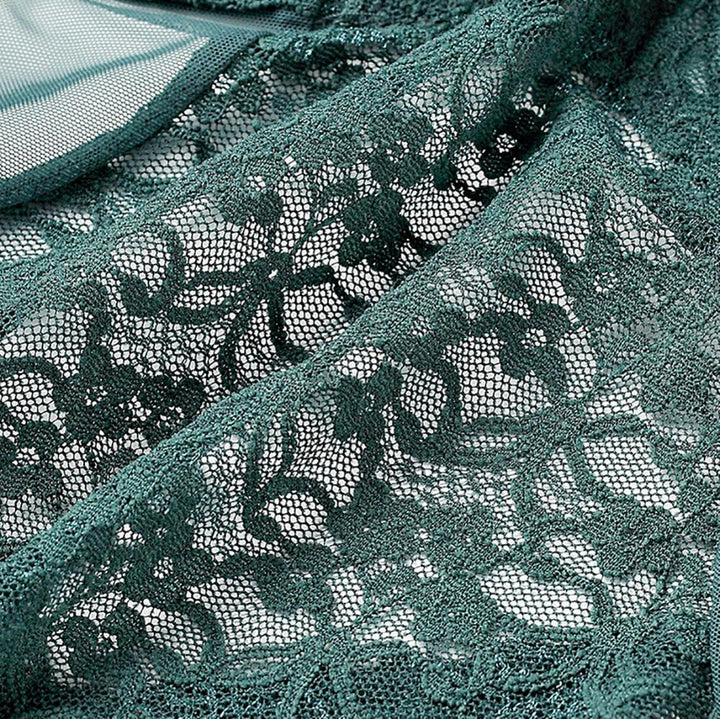 One-Piece Translucent Yarn Lace Bodysuit With Deep-V