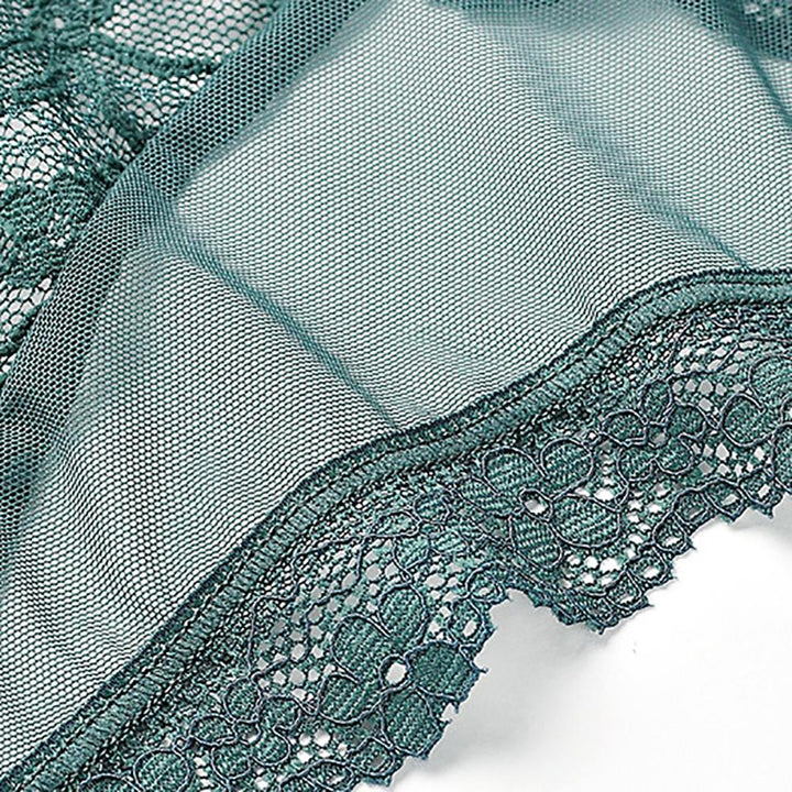 One-Piece Translucent Yarn Lace Bodysuit With Deep-V