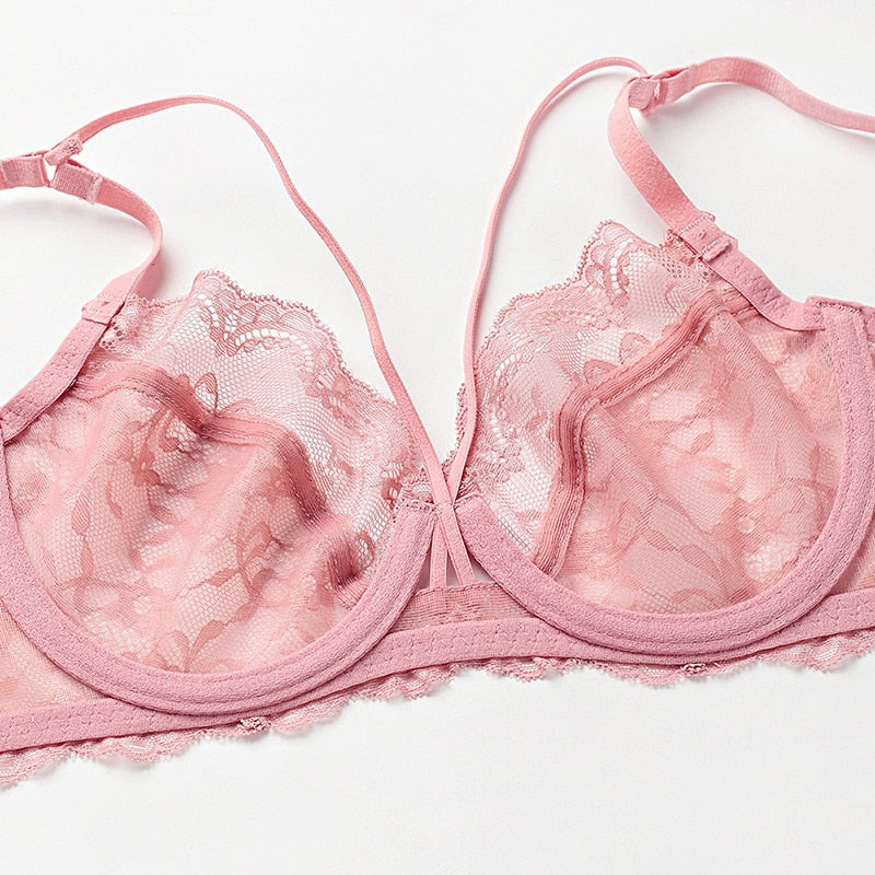 Flirty Floral Lace 3/4 Cup Bra & Panty Set