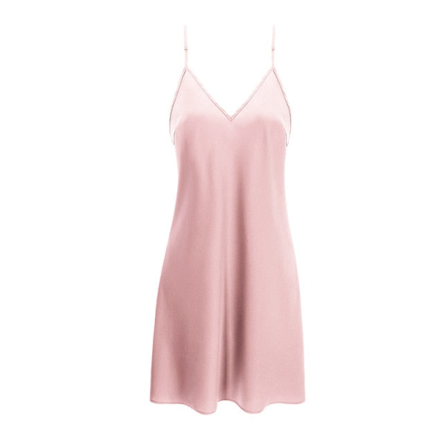 Deep-V Plunge Back Silky Sleeveless Nightgown