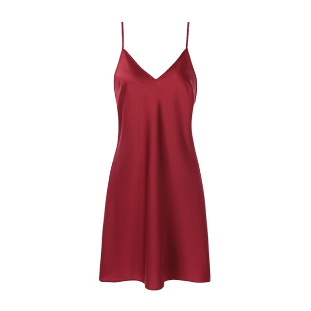 Deep-V Plunge Back Silky Sleeveless Nightgown