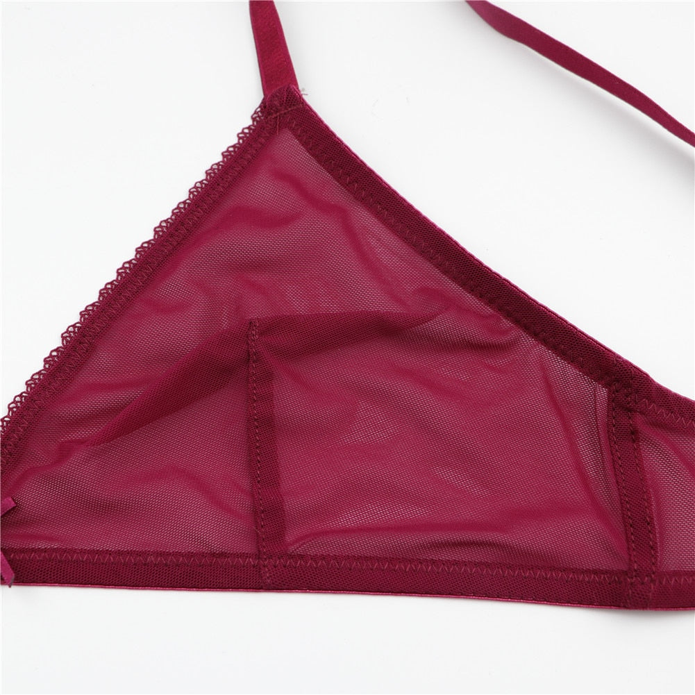 Translucent See-Thru Yarn Bra With Matching Thong