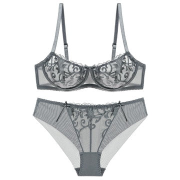 Cheeky Ultra-Thin See-Thru Embroidered Bra And Panty Set