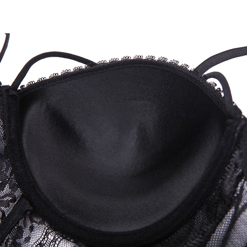 Eyelash Sheer Lace Corset + Panties Set