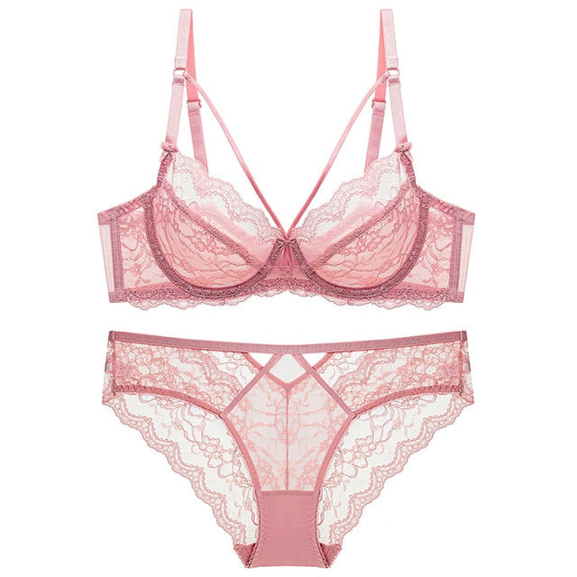 Flirty Floral Lace 3/4 Cup Bra & Panty Set