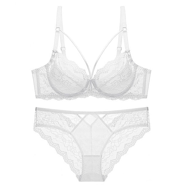 Flirty Floral Lace 3/4 Cup Bra & Panty Set